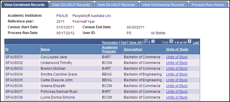 View Enrollment Records page