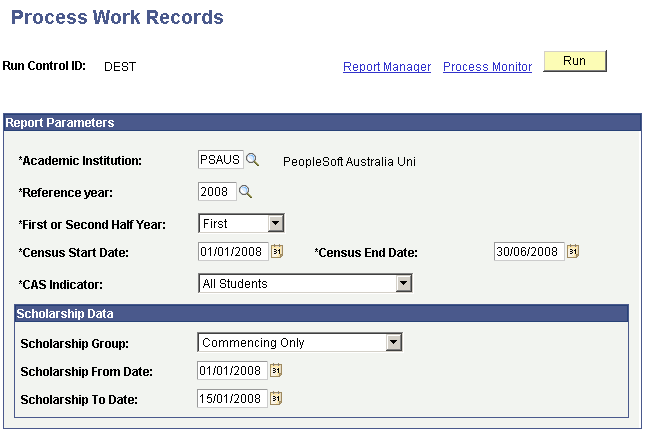 Process Work Records page