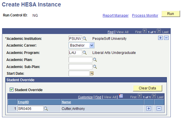 Create HESA (Higher Education Statistics Agency) Instance page