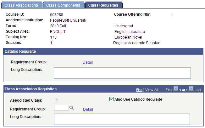 Class Requisites page