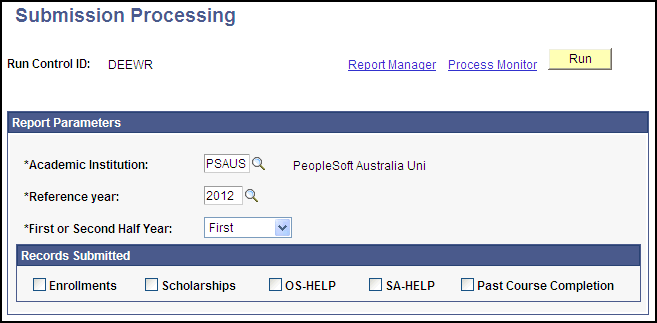Submission Processing page
