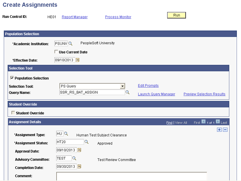 Create Assignments page