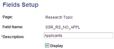 Fields Setup page example for Research Topic