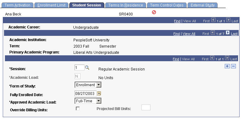 Student Session page