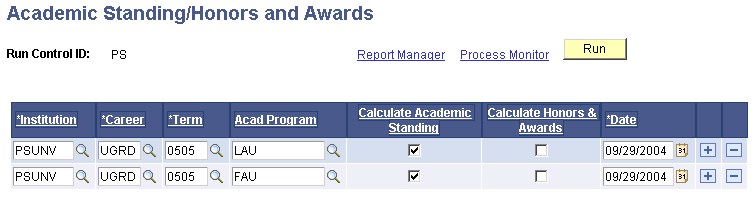 Academic Standing/Honors and Awards page