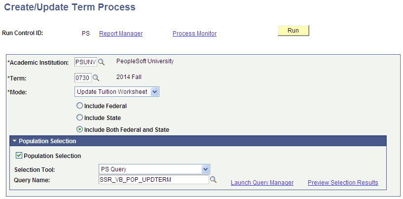 Create/Update Term Process page