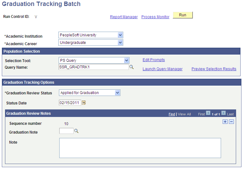 Graduation Tracking Batch page