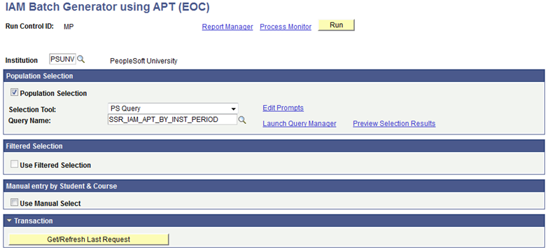 IAM (Individual Activity Manager) Batch Generator using APT (Academic Progress Tracker) (EOC) (exam-only course) page