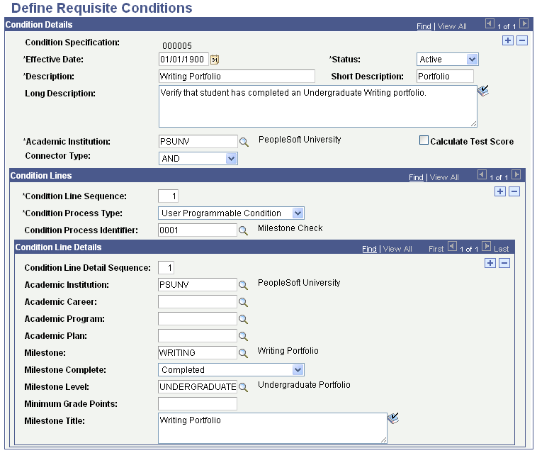 Define Requisite Conditions page (in Add mode)