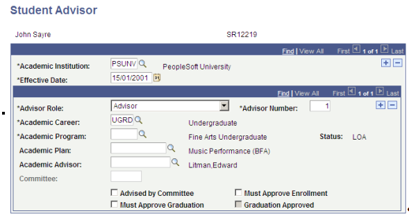 Student Advisor page