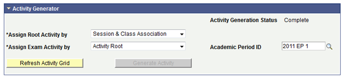 Example of activity setting for Session & Class Association