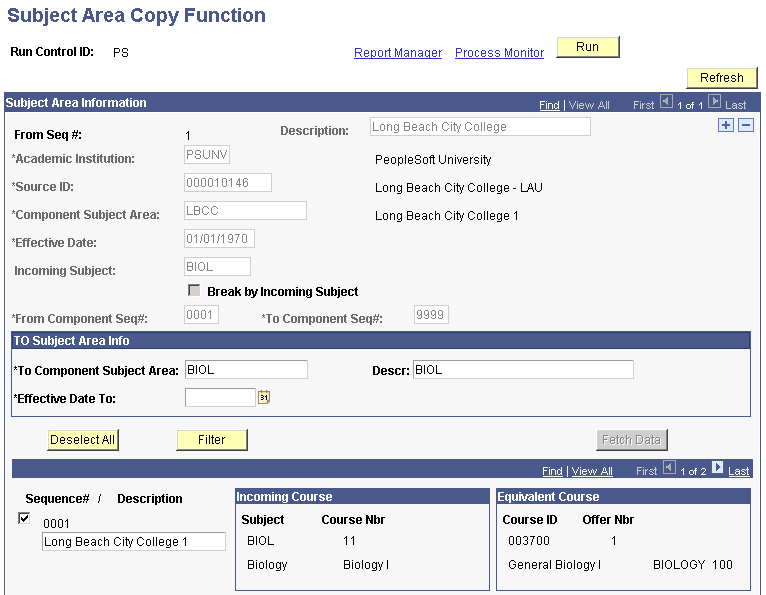 Subject Area Copy Function page