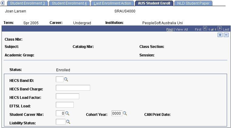 AUS Student Enroll page