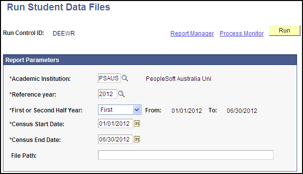 Run Student Data Files page