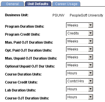 Unit Defaults page