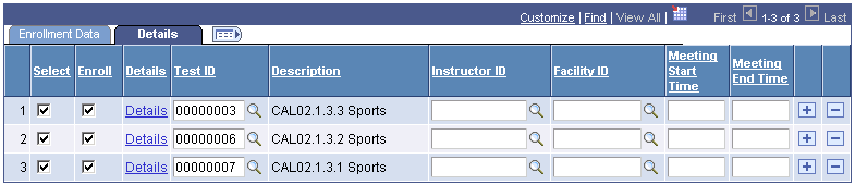 Insert Test Sessions/Student page: Details tab