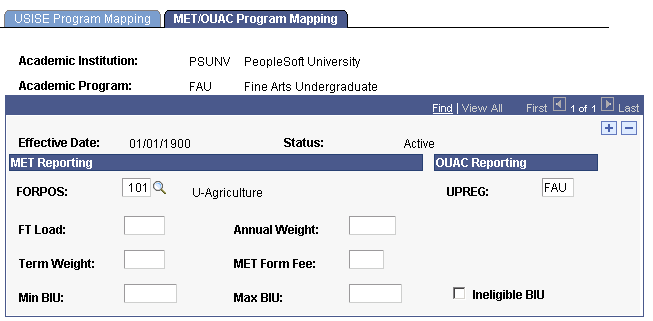 MET/OUAC (Ministry of Education and Training / Ontario Universities Application Center) Program Mapping page