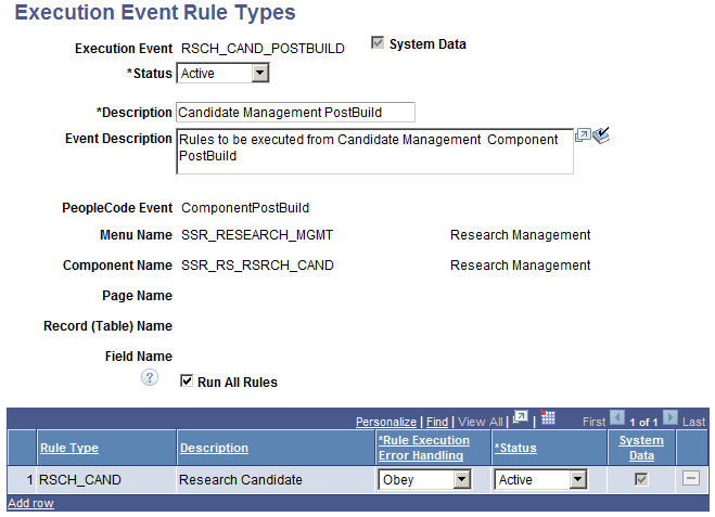 Research Tracking - Execution Event Rule Types page