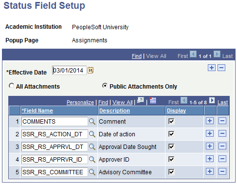 Status Field Setup for Assignments Status Detail Page (example)