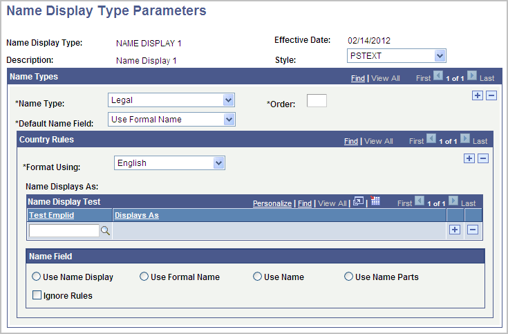 Name Display Type Parameters page