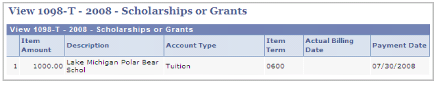 View 1098-T - Scholarships or Grants page