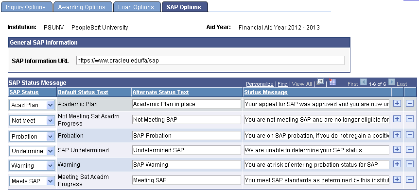 SAP Options page