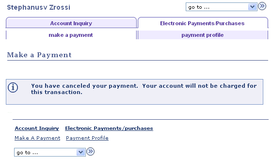 Make a Payment page: Canceled payment