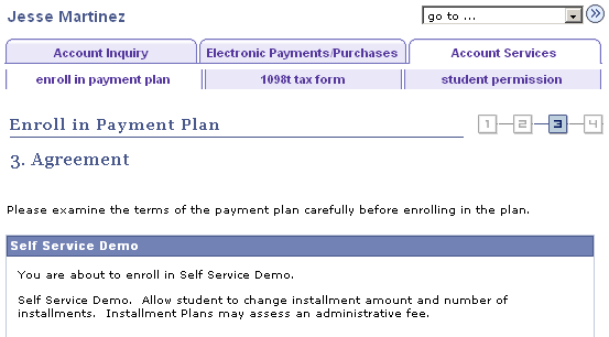 Account Services - Enroll in Payment Plan - Agreement page (1 of 2)