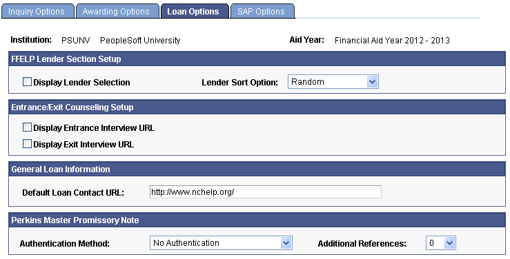 Loan Options for Lender Selection page