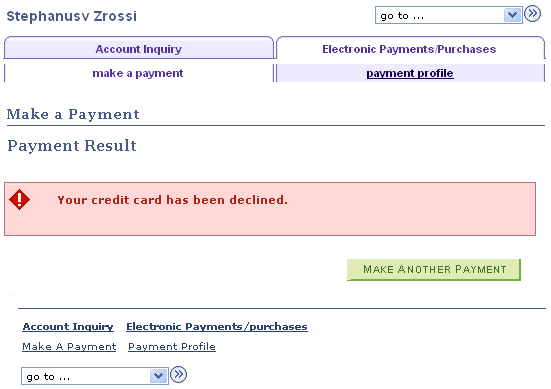 Make a Payment - Payment Result page (payment declined)