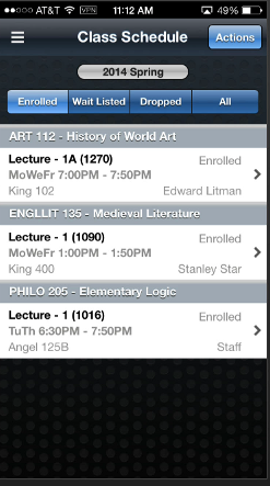 View Class Schedule page
