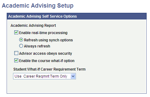 Academic Advising Setup page