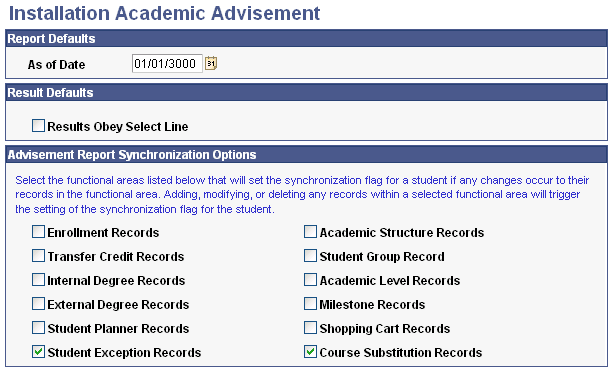 Installation Academic Advisement page