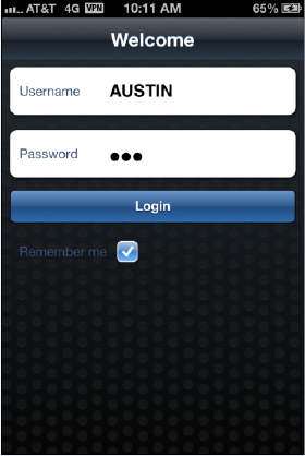 Example of Login screen