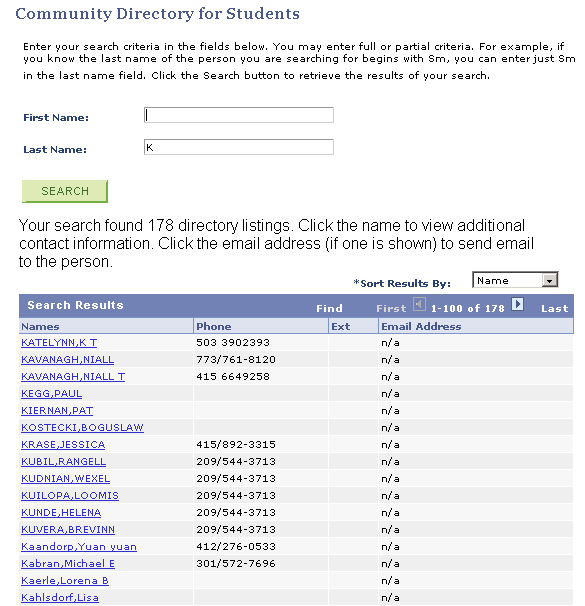 Community Directory for Students pageCommunity Directories (students, employees, alumni)students