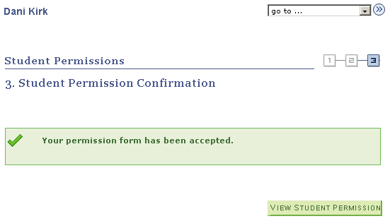 Student Permission Confirmation page