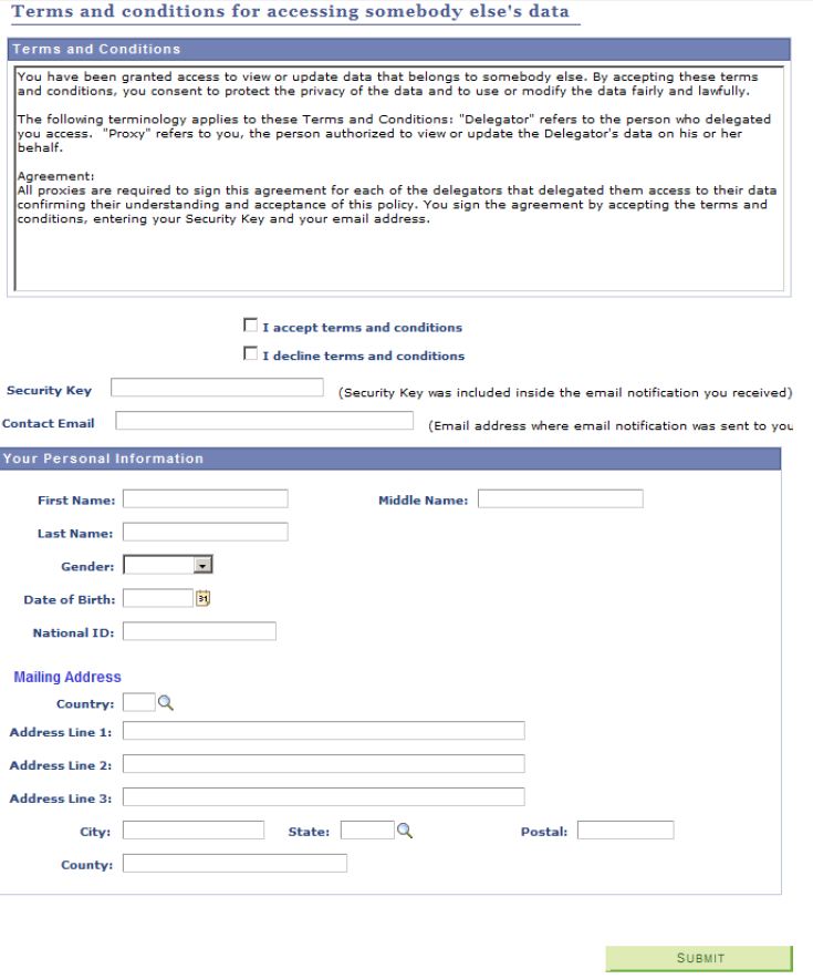 Terms and Conditions for Accessing Somebody Else's Data Page