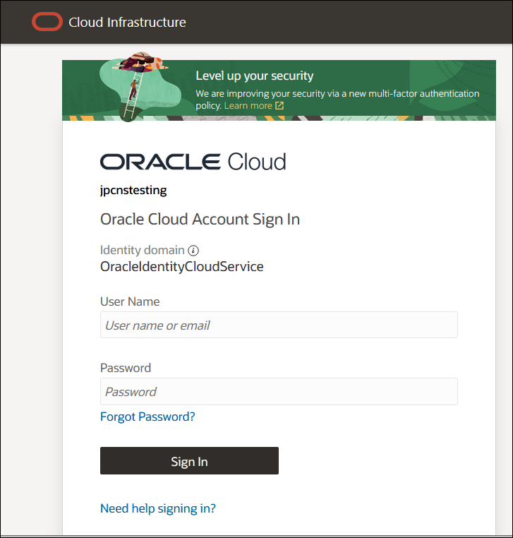 この図は、Oracle Cloud「アカウント・サインイン」ページを示しており、初めてサインインする場合に使用できるリンク(1)およびIdentity Cloud Serviceインスタンス(Oracle Applications Cloud (2)など)を示しています。