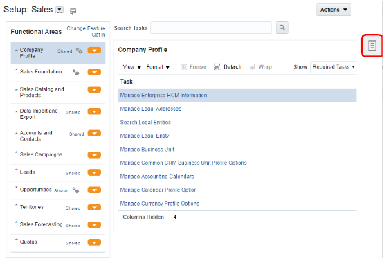 「タスク」パネル・タブが強調表示された「設定および保守」作業領域。