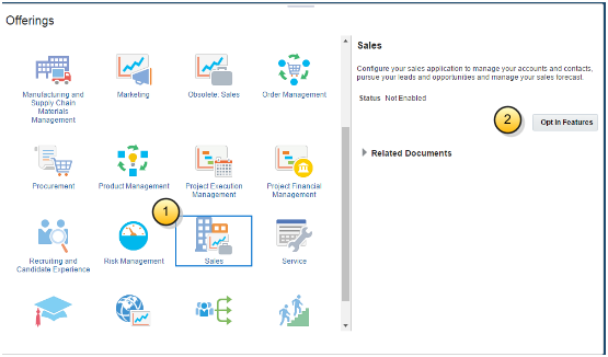 営業オファリングおよびオプト・イン機能ボタンが強調表示された「オファリング」ページ