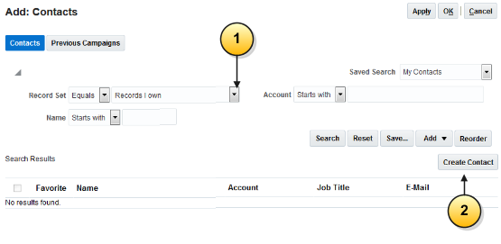 「レコード・セット」フィールドと「担当者の作成」ボタンが強調表示された「追加: 担当者」ページ。