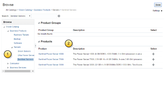 ネストされた販売カタログの例が表示された「参照」ページのスクリーン・キャプチャ