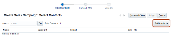 「担当者の追加」ボタンの場所が強調表示された「営業キャンペーンの作成: 担当者の選択」ページ。