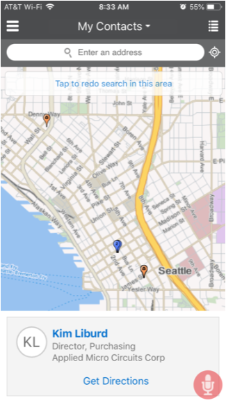 マップ上のピンで表される担当者を示す、
スマートフォン上の「自分の担当者」のスクリーンショット。