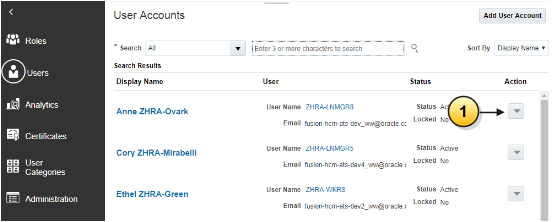 「セキュリティ・コンソール」作業領域のユーザー・アカウント・タブのスクリーン・キャプチャ