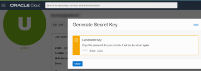 「秘密キーの生成」ウィンドウのイメージ