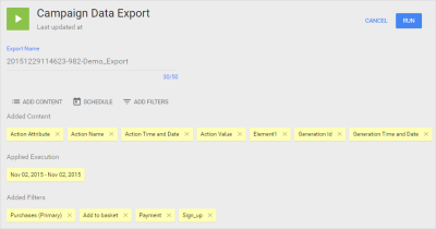 キャンペーン・データ・エクスポート要約の表示と非表示を切り替える方法を示すイメージ