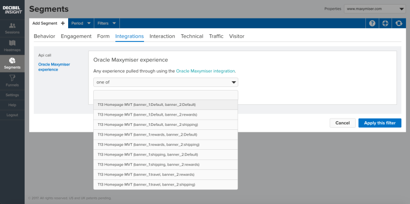Decibel Insightの「Integrations」タブのイメージ