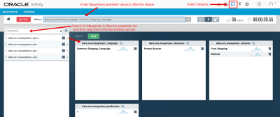 Maxymiserパラメータが表示されたInfinityストリームUIのイメージ