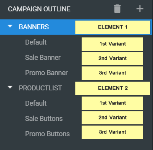 複数の要素とバリアントが表示された「Campaign Outline」パネルのイメージ